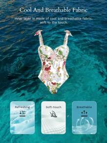 MOTF PREMIUM FLORAL PRINT CAMI ONE-PIECE SWIMSUIT FOR SUMMER BEACH VACATION - Multicolor - View 8