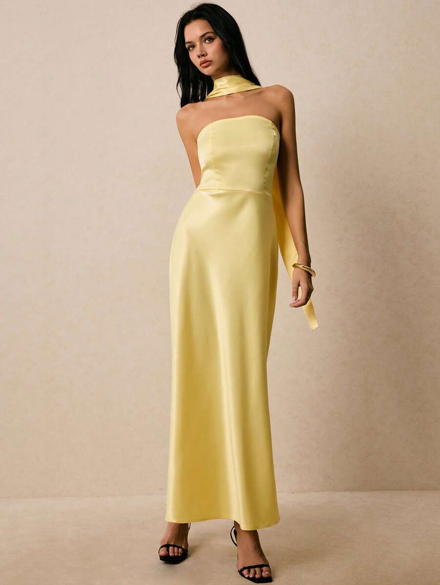Poéselle 1 件女士长裙，时尚，适合夏季 - 淡黃色 - 查看 1