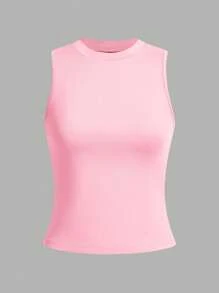SHEIN LUNE 3pcs/Set Women Casual Solid Color Round Neck Sleeveless Tight Fitting Tank Tops, Black/White/Gray, Suitable For Summer