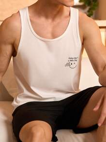 Men's Letter & Smiling Face Graphic Sleeveless Crew Neck T-Shirt