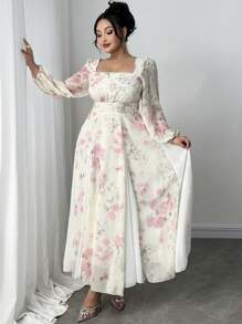 Modelyn Vestito lungo in chiffon con patchwork floreale in taglie comode, abito romantico ed elegante adatto per le vacanze, per primavera/estate