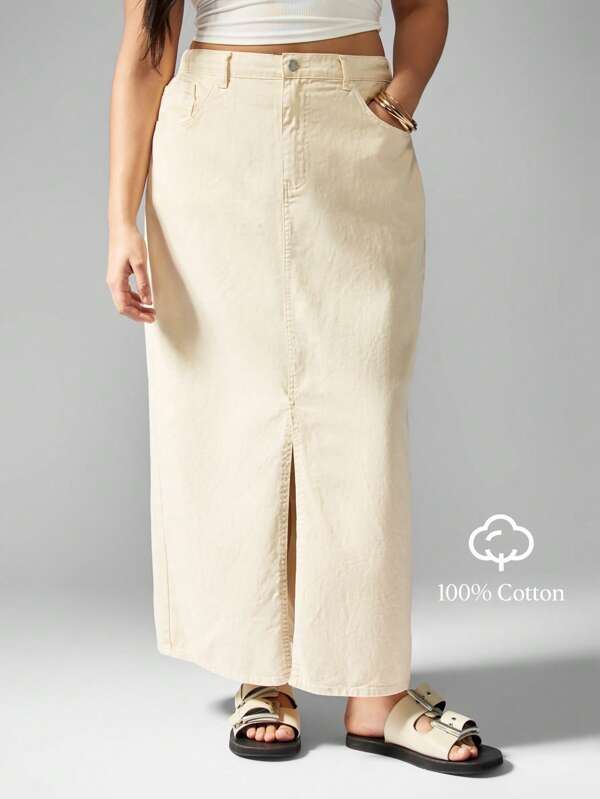 MISSGUIDED MISSGUIDED PLUS Denim Front Split Maxi Skirt
