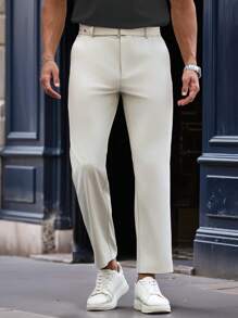 Manfinity Homme Pantaloni simpli pentru bărbați, cu curea, casual/de serviciu, pentru naveta