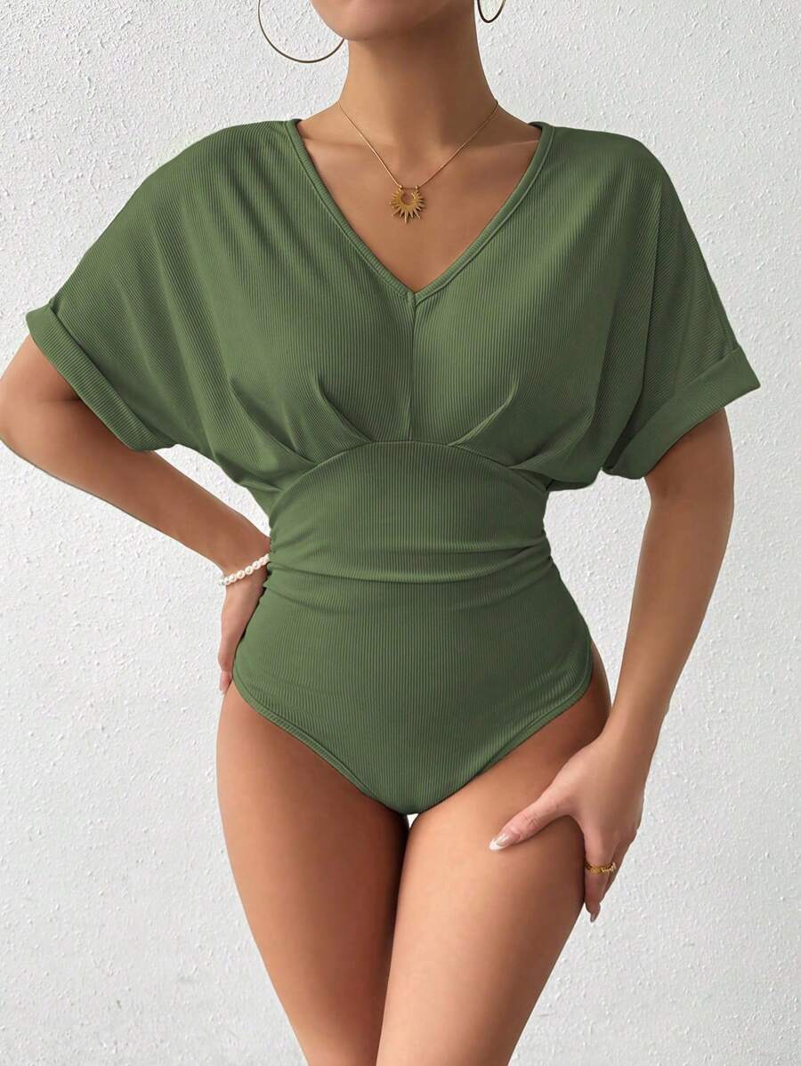 SHEIN Clasi 大码女式度假休闲露肩紧身衣 - 軍綠色 - 查看 1