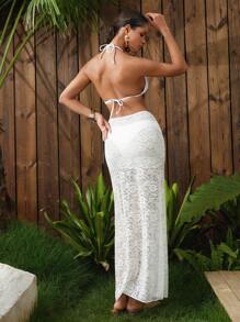 Swim Oasis Women's Beach Holiday Bikini Swimwear And Lace Skirt Set For Summer Beach Vacation - White - View 2