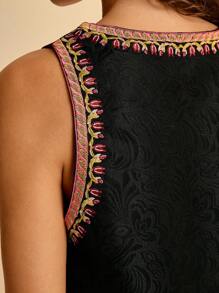 CAJUNI 女士无袖刺绣花卉短背心，夏季假日休闲沙滩度假马甲 - 彩色 - 查看 7