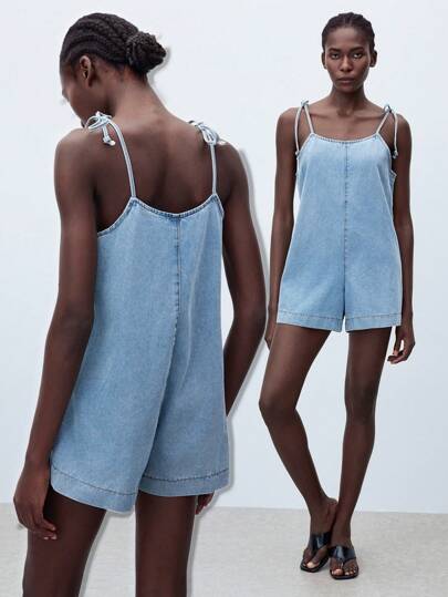 Maija Women's Denim Overalls And Jumpsuits Bowknot Casual Summer Jumpsuit, Going Out