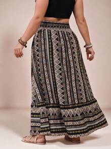 SHEIN VCAY Plus Size Women Bohemian Style Geometric Printed Skirt