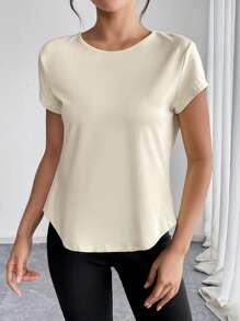 Chiquease Women Summer Loose Minimalist Sports Style Solid Colored Chiffon T-Shirt With Back Slits
