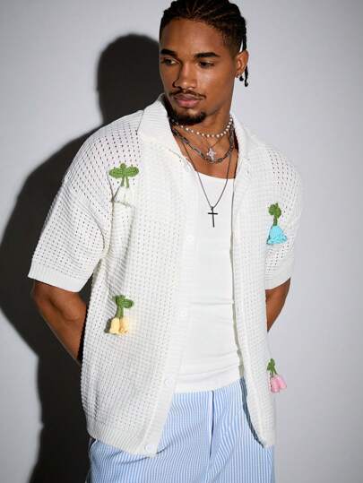 Street Life Top en tricot à patte d'épaule oversize et boutonnage simple pour homme, pour l'été