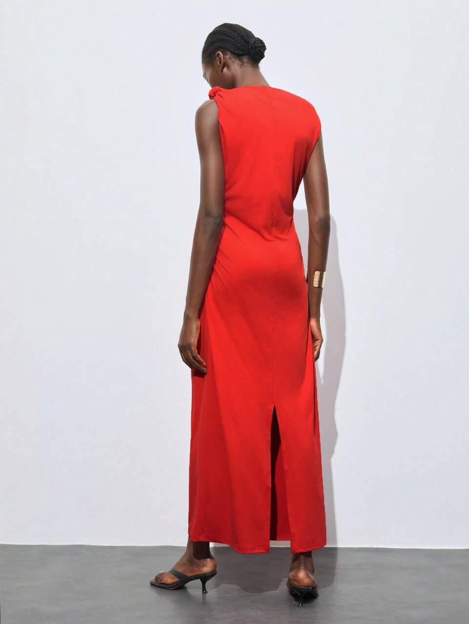 SHEIN Maija Red Summer Elegant Party Women's Dress,Twisted Rope Asymmetric Cut Shoulder Design Waist Ruched Fashion Chic Urban Western Punk Y2K Wedding