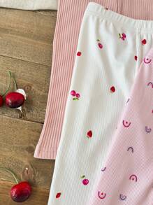 SHEIN Vintaside Kids 5pcs/Set Baby Girls' Casual Rainbow Flower/Stripe/Pattern Print Bottoms, Suitable For Home, Daily Wear In Spring/Summer - Multicolor - View 3