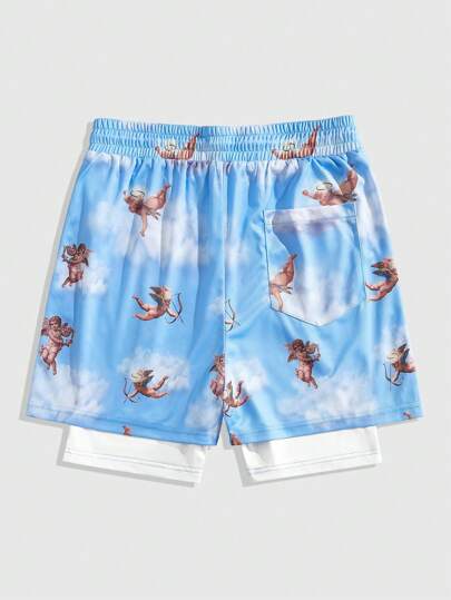 Pantalones cortos deportivos casuales de verano para hombres con cintura con cordón y bolsillos, con estampado de rayas