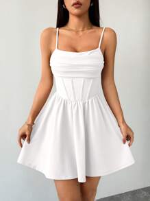 SHEIN PETITE 女士白色浪漫吊带背心连衣裙