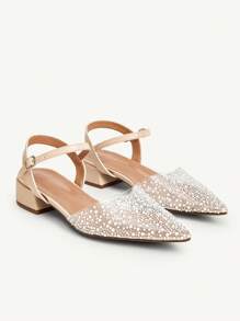 CUCCOO CHICEST Damen Neue Sommer Strass Spitze Quadratische Dicke Niedriger Absatz Elegante Mode Transparente Apricot PVC Kunstleder Flache Slip-On Sandalen, Geeignet für Nachmittagstee, Dates, Modepartys und Urlaub