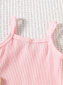 3pcs/Set Baby Girl Simple Solid Color Strap Vest Jumpsuit Set, Comfortable Pure Cotton, Summer Cotton Baby Clothes 100 Cotton Baby Clothes Cotton Clothes Baby Holiday Travel Releax Summer Clothes Cotton - Multicolor - View 7