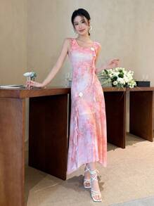 Celisse Women's Handmade 3D Flower Decor Bodycon Dress (Random Cut)