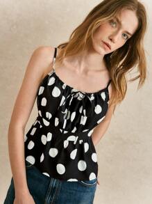 Écloséra Women's INS Style Polka Dot Elastic Waist Camisole Top, Summer Vacation