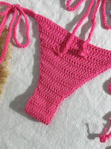 Swim Mod Chaleco cubreplaya de ganchillo sexy con decoración floral y calado abierto para mujeres - Multicolor - Ver 4