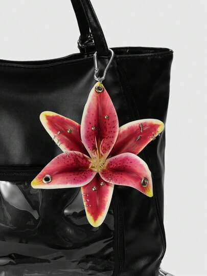 Fairycore 1pc Burgundy Ombre Spotted Lily Flower Pierced Decoration Keychain, Beach Holiday Wedding Birthday Party Gift Bag Charm