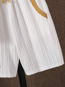 2pcs/Set Tween Boys' Casual Vacation Sporty Textured Fabric Polo Shirt And Elastic Waist Shorts, White Animal Pattern, Spring/Summer Wear