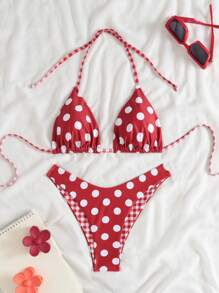 Swim Mod 2 pezzi Bikini sexy con stampa a pois, modello alagoscollo, senza schienale e con taglio alto, adatto per l'estate