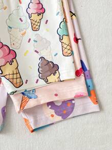 Girls Snug Fit Ice Cream Print Short Sleeve Pajama Set, 2pcs - Multicolor - View 4