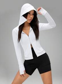SHEIN PETITE 女士薄款长袖外套，秋冬夏季时尚单品 - 白色 - 查看 4