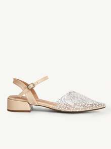 CUCCOO CHICEST Damen Neue Sommer Strass Spitze Quadratische Dicke Niedriger Absatz Elegante Mode Transparente Apricot PVC Kunstleder Flache Slip-On Sandalen, Geeignet für Nachmittagstee, Dates, Modepartys und Urlaub