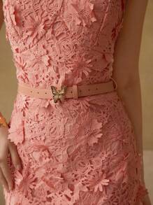 MOTF PREMIUM BELTED APPLIQUES CAMI DRESS - Watermelon Pink - View 2