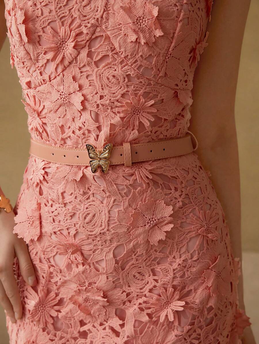 MOTF PREMIUM BELTED APPLIQUES CAMI DRESS - Watermelon Pink - View 2