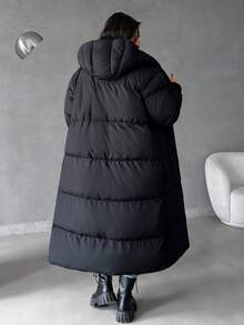 EURMUSE Women's Loose Fit Hooded Zipper Long Sleeve Padded Coat, Winter Clothes, Winter Women Clothes, Padded Coat Women, Plus Size - Black - View 2