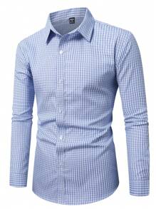 Manfinity Mode Camisa de manga larga a cuadros de uso diario y casual para hombres
