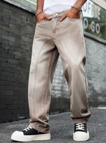 Manfinity EMRG Plus Size Men's Pockets Loose Fit Wide Leg Casual Versatile Jeans