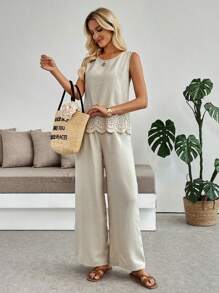 INAWLY Women Two Pieces Outfits For Daily Wear - Apricot - View 3