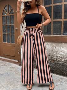 SHEIN LUNE 大码条纹裤，夏季时尚 - 藕粉色 - 查看 5