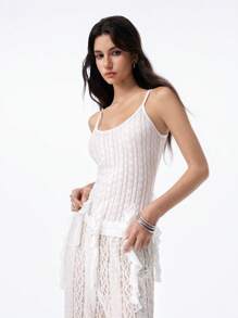 LYSMO 2025 Women's High-End Fashion White Lace Textured Scalloped Edge Hollow Camisole,Elegant Summer Vacation Bohemian Style Casual Everyday Wear Top - White - View 4