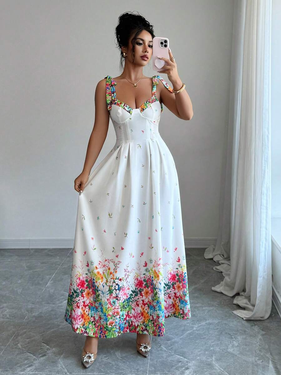 Elenzga Women Casual Placement Flower Slip Dress - Multicolor - View 1