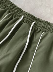 STYNVO Bộ 2 món/Bộ áo sơ mi tay ngắn khóa kéo thường ngày cho nam và quần short dây rút - xanh quân đội - Xem 5