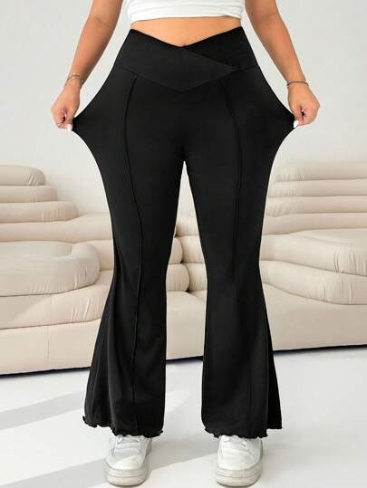 Solflare 大码简约纯色裹身喇叭高腰高弹力裤，商务休闲女装情人节