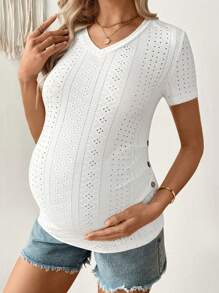 SHEIN T-shirt de maternité simple à manches courtes de couleur unie, tenue décontractée pour tous les jours