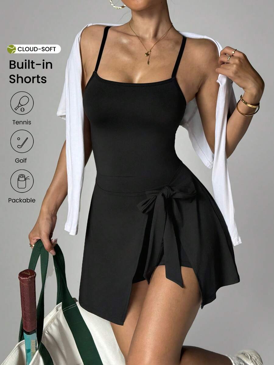 Slayform 2-In-1 Spring/Summer Sleeveless Backless Sports Dress With Lining Weight Loss - Black - View 1