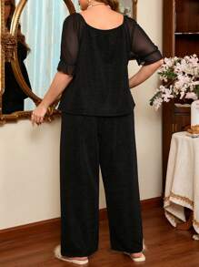 Côtesoire Plus Size 2pcs French Romantic Pajama Set - Black - View 2