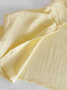 SHEIN Tween Girl Comfortable Textured Solid Color Woven Casual Cropped Shirt Fall Winter - Mustard Yellow - View 6