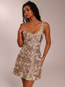 SHEIN Forever 21 女式花卉亮片无袖迷人迷你连衣裙 - 香檳色 - 查看 3