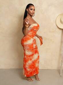 BamGleam Vestido tubo ajustado con estampado de teñido anudado para mujeres, adecuado para vacaciones de verano - Multicolor - Ver 5