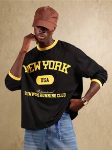 SUMWON Running Club Athletic Long Sleeve Ringer Tee International Sport Casual Streetwear Sweatshirt Fall Winter University Style Varsity Top - Multicolor - View 4