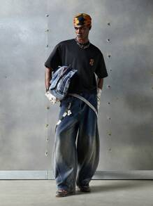 NEON BLANC Men's Streetwear Fashion Loose Fit Woven Baggy Jeans, School