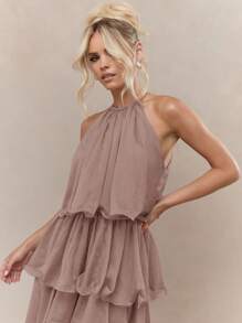 MISSGUIDED 波西米亚风层叠荷叶边挂脖迷你连衣裙可爱太阳裙 - 粉色 - 查看 3