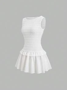 Sweetra Robe fleurie sans manches jacquard pour le trajet